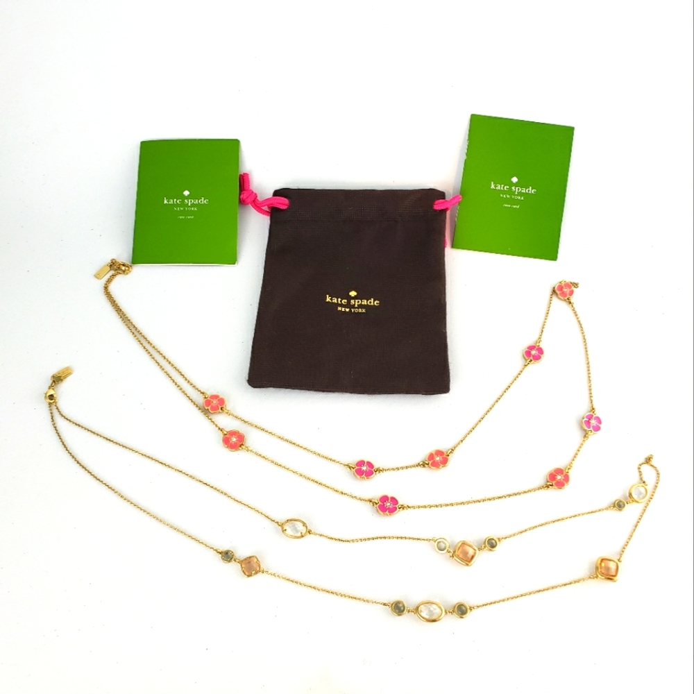 Set of 2 Kate Spade Crystal Confetti Necklace and Pink Coral Flowers Necklace